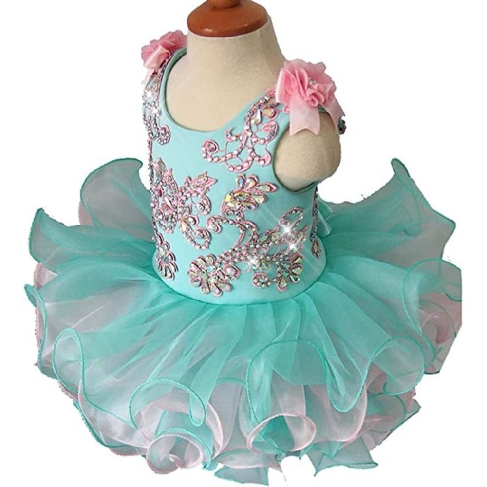 NWT Beautiful Sparkling Bling Rhinestone Aqua Pink Baby Gown Flower Girlโฆ - Picture 2 of 6